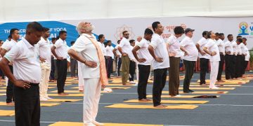 PM Modi leads the national observance of the 12th International Day of Yoga from Red Road in Kolkata, West Bengal