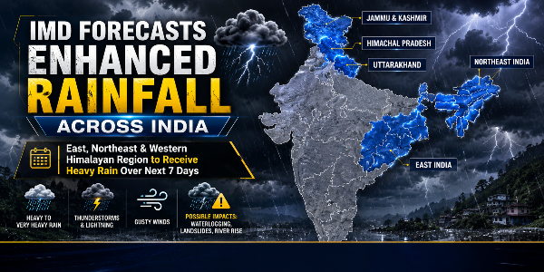 IMD Forecasts Enhanced Rainfall Across East, Northeast India and Western Himalayan Region Over Next 7 Days