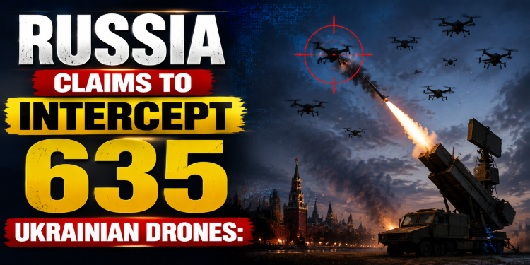 Russia claims to intercept 635 Ukrainian drones
