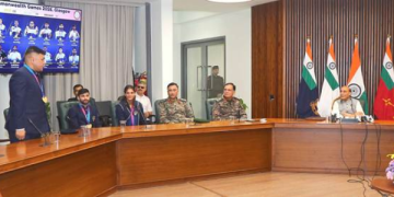 Raksha Mantri interacts with Indian Army contingent which bagged 16 medals, including 08 Gold, at Commonwealth Games 2026